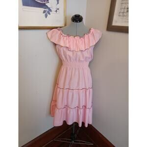 70s Vintage sun dress, Western Square Dance Dress, pink rainbow embroidered